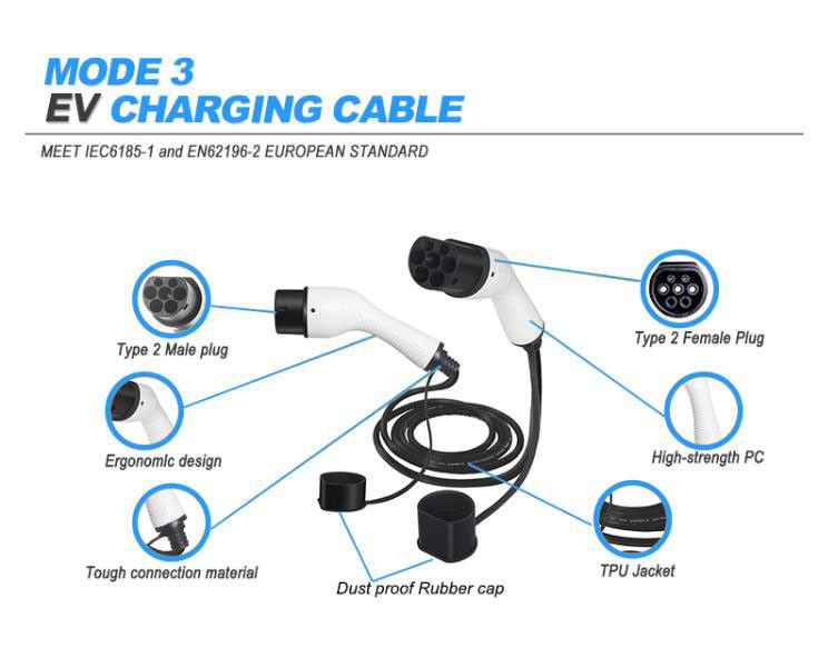 Tipo personalizado 2 do cabo 5m do veículo elétrico para datilografar o cabo de carregamento de 2 EV