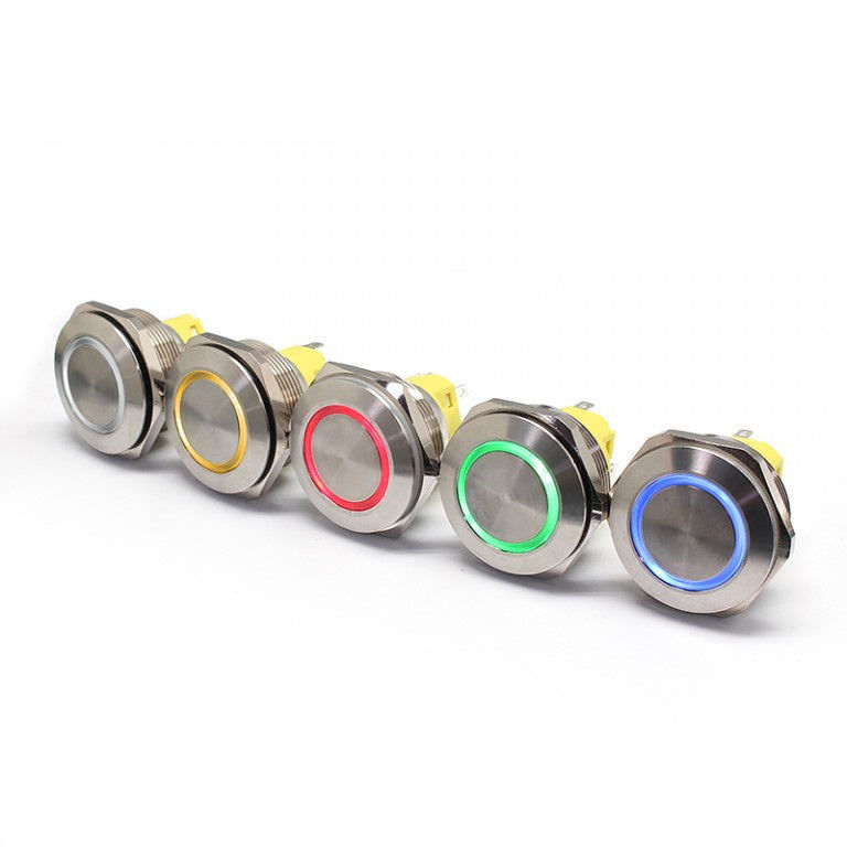 interruptores de tecla iluminados 28mm do metal em volta do tipo anel 500V diodo emissor de luz