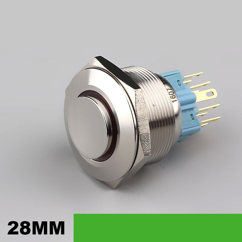 interruptores de tecla iluminados 28mm do metal em volta do tipo anel 500V diodo emissor de luz