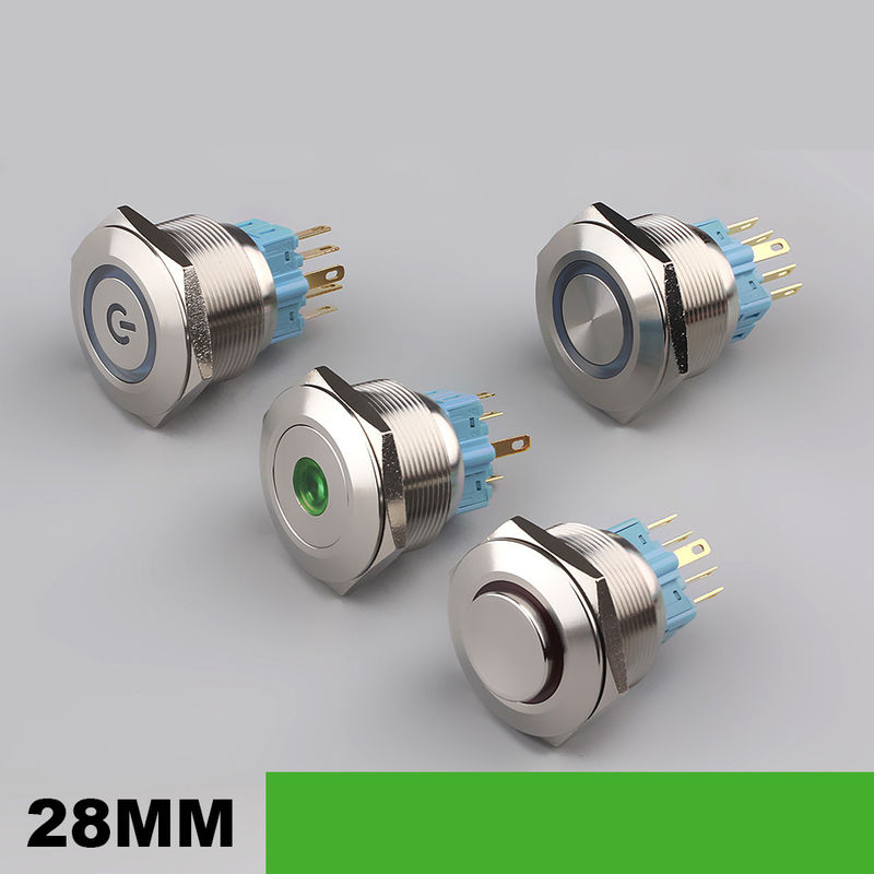 interruptores de tecla iluminados 28mm do metal em volta do tipo anel 500V diodo emissor de luz