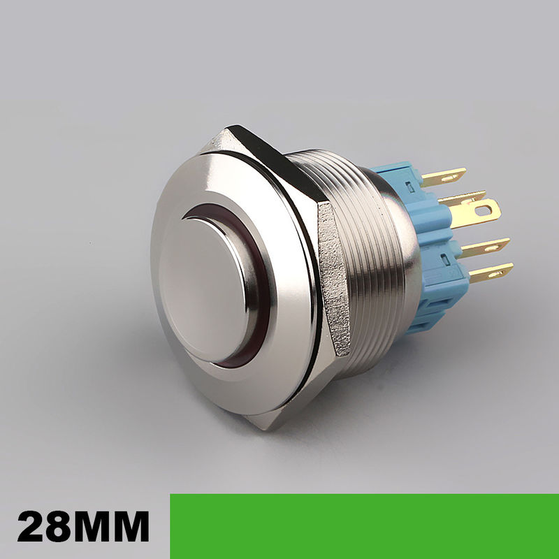 interruptores de tecla iluminados 28mm do metal em volta do tipo anel 500V diodo emissor de luz