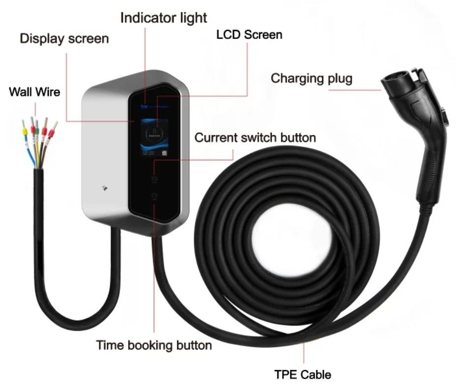 7KW 9KW 11KW 2.4 Lcd Color Screen Wall Ev Carregadores Ip54 110-240V