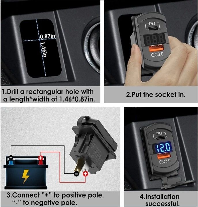 12v 24v Usb Carregador Rocker Switch Carregamento Rápido Socket Impermeável Quick Dual Pd Qc3.0 Para Carros Barco
