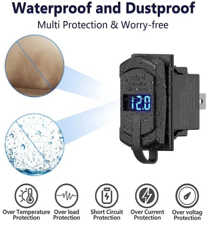 12v 24v Usb Carregador Rocker Switch Carregamento Rápido Socket Impermeável Quick Dual Pd Qc3.0 Para Carros Barco