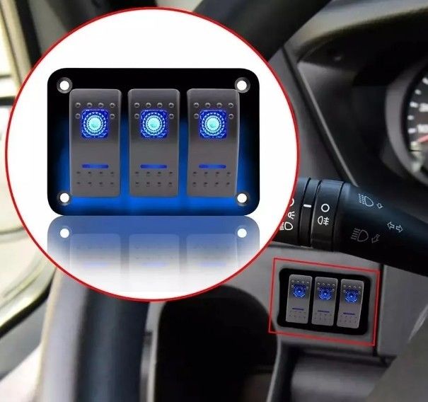 DC 12V 24V LED azul iluminado por trás 3 Gang Alumínio 5 Pin ON Off Toggle Rocker Switch