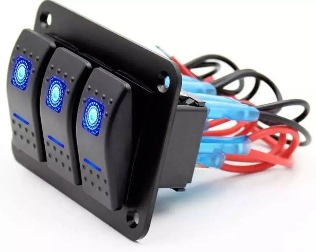 DC 12V 24V LED azul iluminado por trás 3 Gang Alumínio 5 Pin ON Off Toggle Rocker Switch