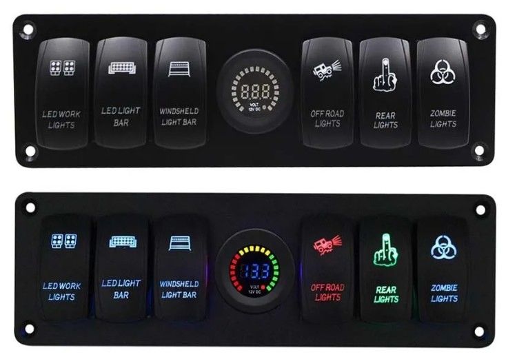 Color Voltmeter 6 Gang DC12V 24V Led On Off 5 PIN Rocker Switch Panel para Caravana Automotive Marine