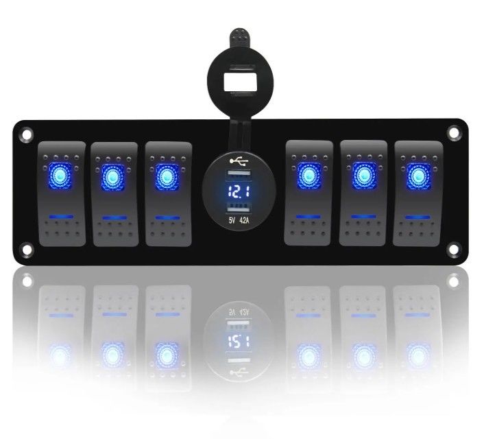 Color Voltmeter 6 Gang DC12V 24V Led On Off 5 PIN Rocker Switch Panel para Caravana Automotive Marine