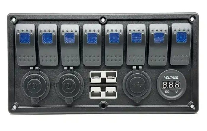 12V 8 Way Gang Rocker Switch Panel com W / 50A Dual Anderson Plugs Acessório Socket de alimentação & Dual USB