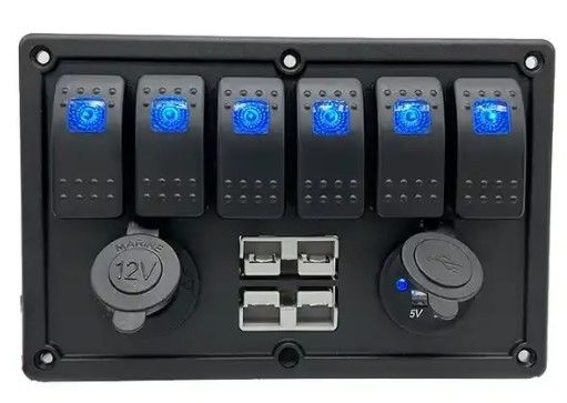 12V 8 Way Gang Rocker Switch Panel com W / 50A Dual Anderson Plugs Acessório Socket de alimentação & Dual USB