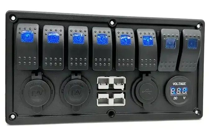 12V 8 Way Gang Rocker Switch Panel com W / 50A Dual Anderson Plugs Acessório Socket de alimentação & Dual USB