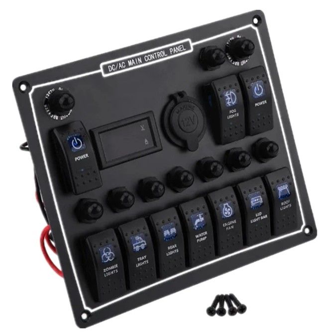 10 Gang Switch Panel Usb Fast Dual Charger Socket Panel Com Luz Multi Função Boat Switch Panel Sistema de Energia Marinha