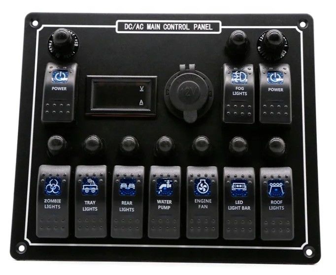 10 Gang Switch Panel Usb Fast Dual Charger Socket Panel Com Luz Multi Função Boat Switch Panel Sistema de Energia Marinha