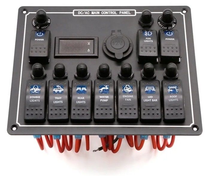 10 Gang Switch Panel Usb Fast Dual Charger Socket Panel Com Luz Multi Função Boat Switch Panel Sistema de Energia Marinha