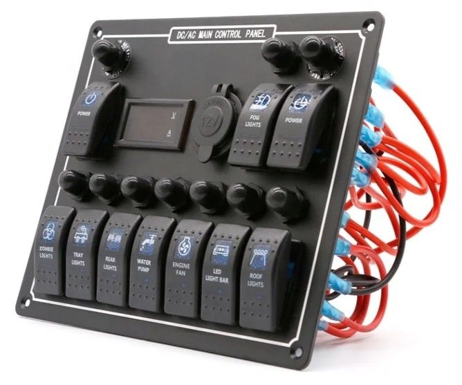 10 Gang Switch Panel Usb Fast Dual Charger Socket Panel Com Luz Multi Função Boat Switch Panel Sistema de Energia Marinha