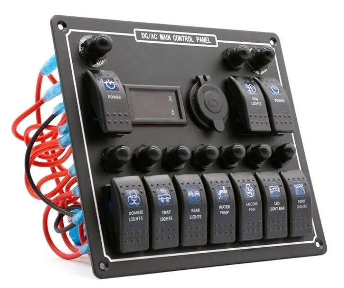 10 Gang Switch Panel Usb Fast Dual Charger Socket Panel Com Luz Multi Função Boat Switch Panel Sistema de Energia Marinha