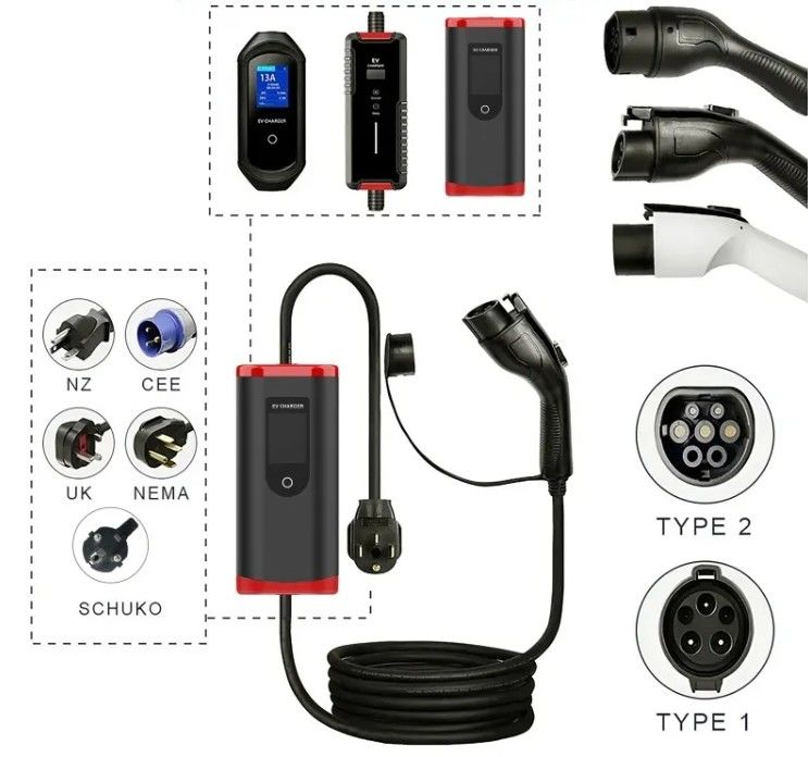 IP65 personalizado 16A-40A Ajustável SAE J1772 Tipo 1 Carregador de carro EV portátil Estação de carregamento portátil