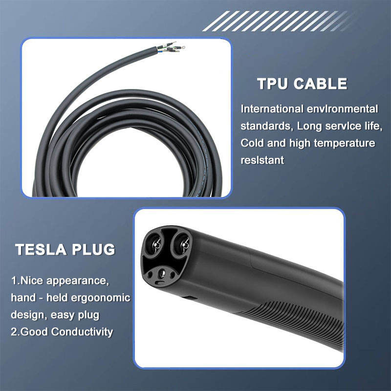 Tesla NACS Plug 5M 7m 10m Cable SAE J3400 Plug-Open EV Cable de arma de carregamento