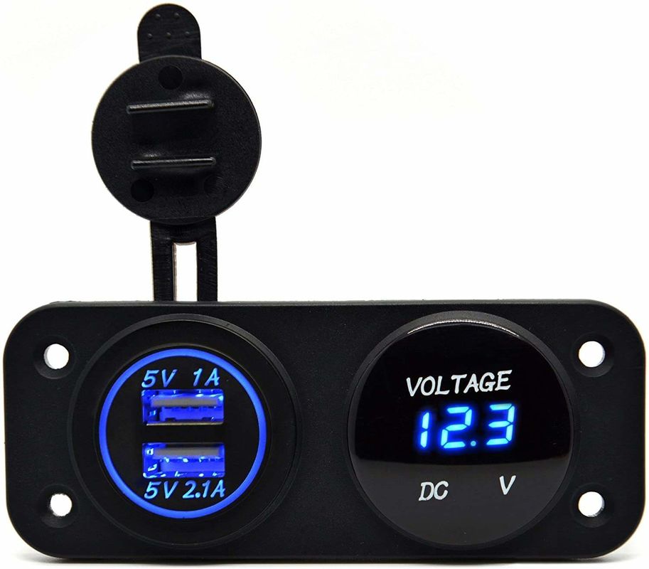 DC 12V 24V LED Digital Voltmeter Dual USB Outlet Power Socket Panel 3.1A Carregador