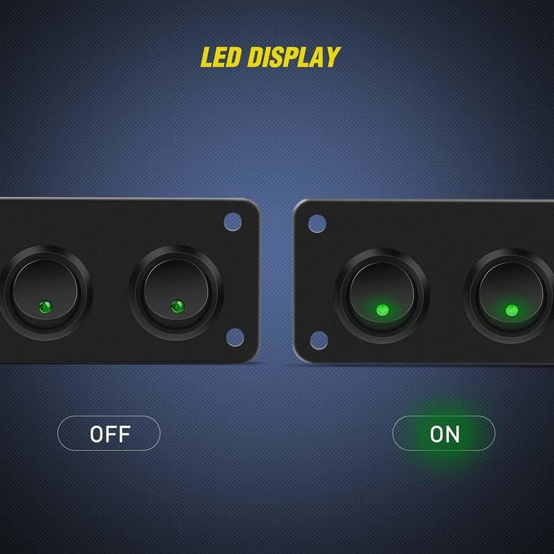 5 Gang Rocker Switch Panel 20A 3 Pin On Off 12V Green Toggle Switch Para Carros Caminhões Barcos