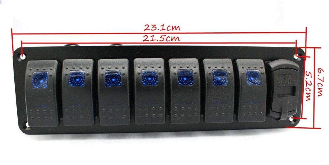 Painel de comutação Gang Rocker DC 12V 7 com LED de carregador duplo USB de 4,8 Amp