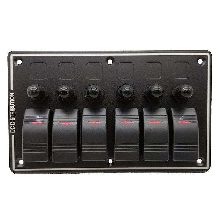 DC 12V 6 Gang Rocker Switch Panel com LED de luz vermelha para Car Boat