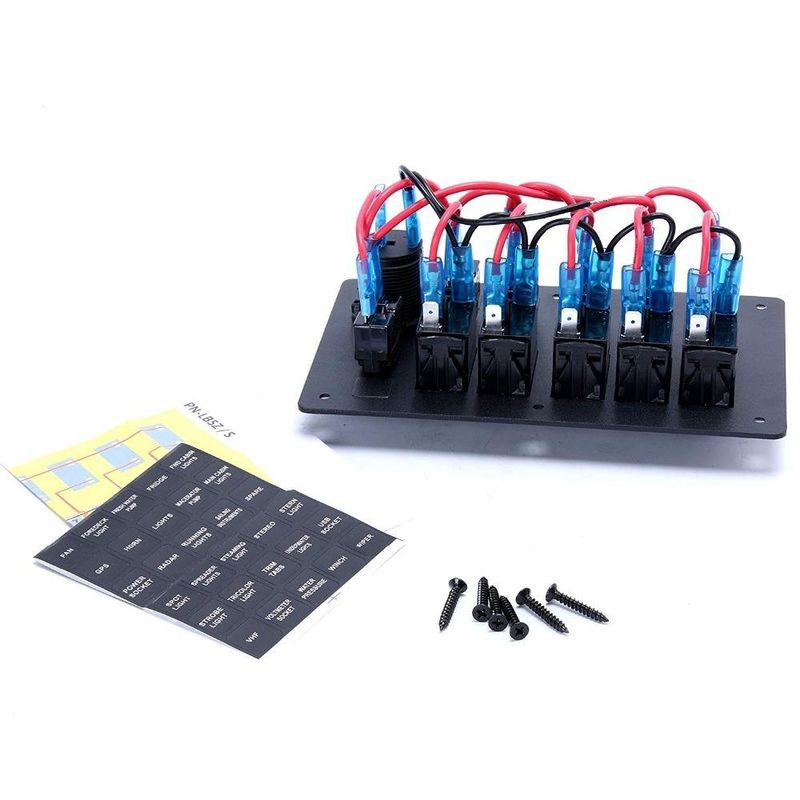 DC 12V 6 Gang Rocker Switch Panel com LED de luz vermelha para Car Boat